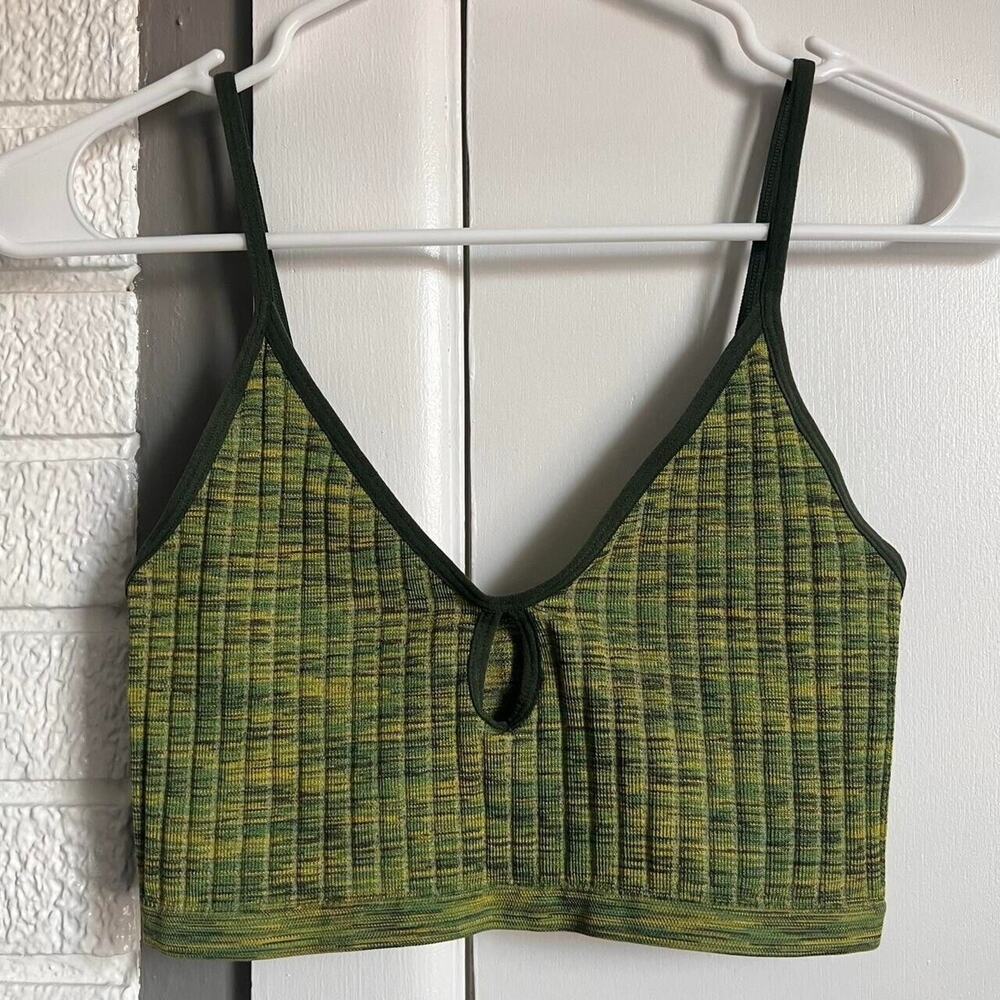 Colsie Green and Yellow Ribbed Stripe Keyhole Spaghetti Strap Bralette Medium
